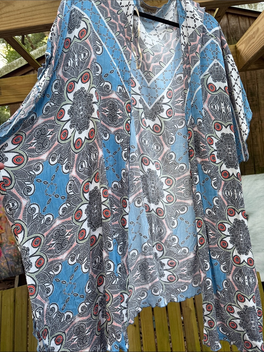Light Blue Floral Pattern Open-Front Women's Kimono 2x